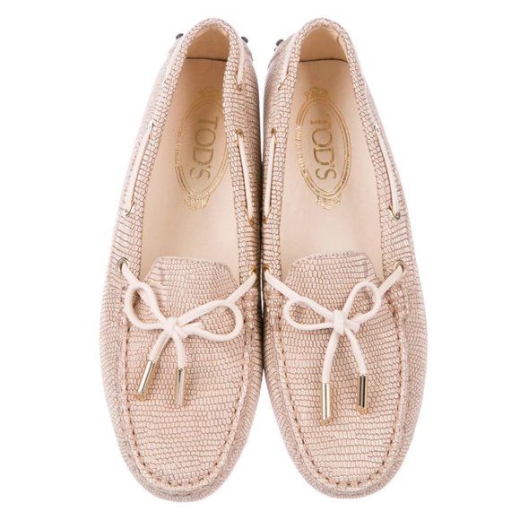 Tod's Metallic Pink Embossed Driving Shoes - Picture 1 of 8